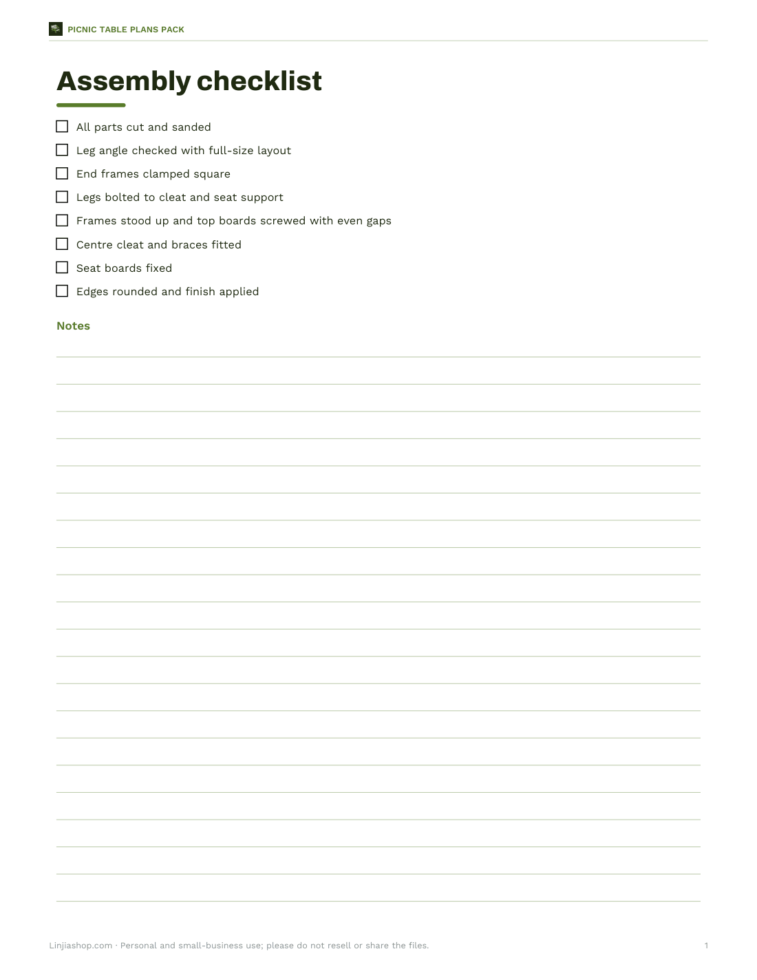 Preview of the first page of Assembly checklist