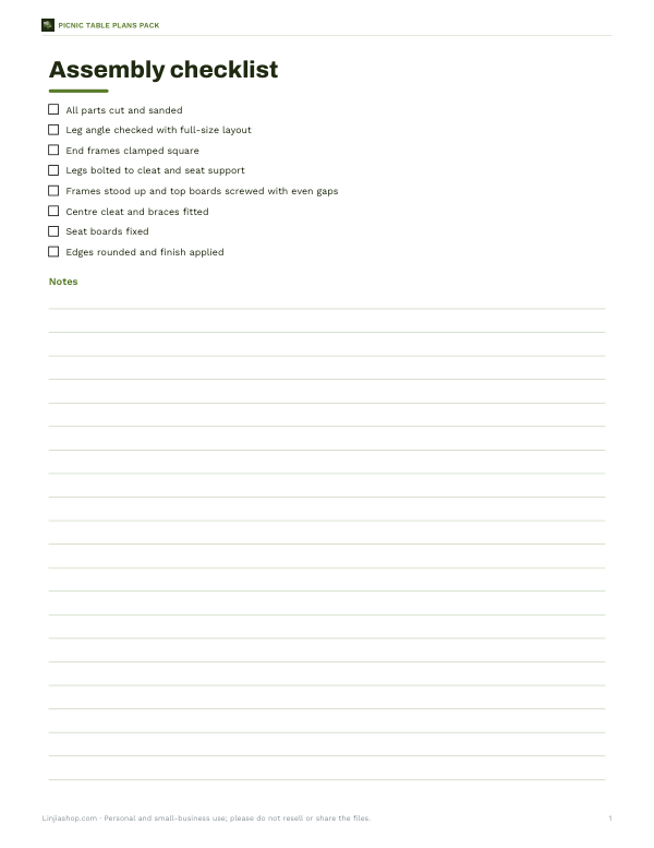 Preview of Printable Picnic Table Assembly Checklist